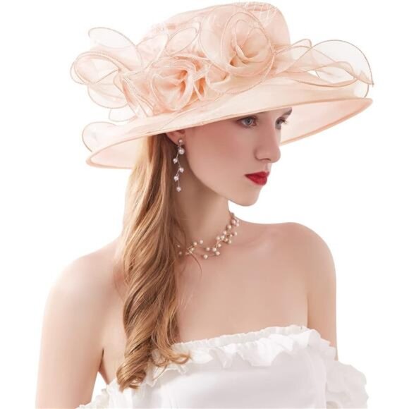 Organza Church Fascinator Wedding Tea Party Derby Hats for Women Flower